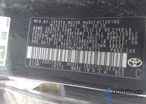 2021 Toyota Corolla Le from USA, damaged, VIN 5YFEPMAEXMP178772